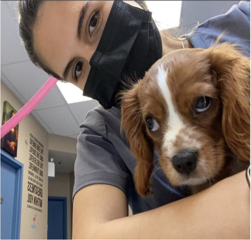 Vet tech with puppy